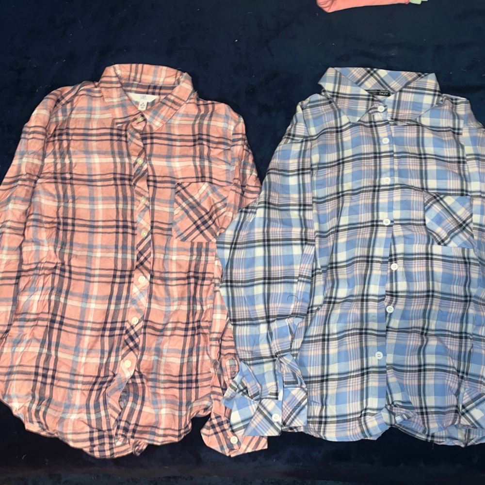 Plaid Button-Up Shirts 2 pc - Pink (Medium) and Blue (Small)